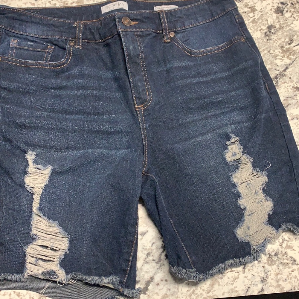 Sofia Vergara Bermuda Distressed Denim Shorts